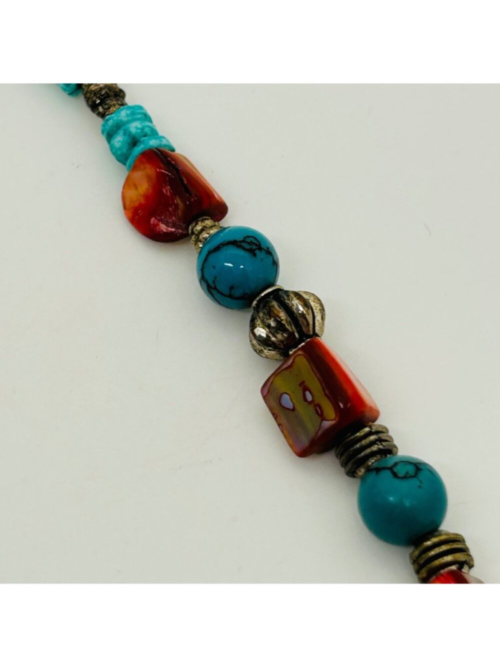 Southwestern Red Spiny Oyster & Turquoise Color Stone Shell Spike Toggle Vintage - Picture 9 of 12